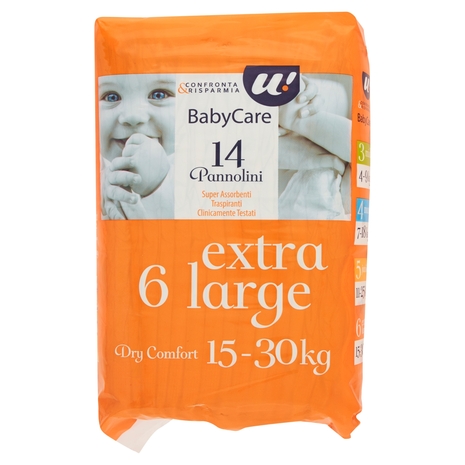 14 PANNOLINI BABY CARE EXTRA LARGE DRY COMFORT 15-30 KG U! Confronta & Risparmia
